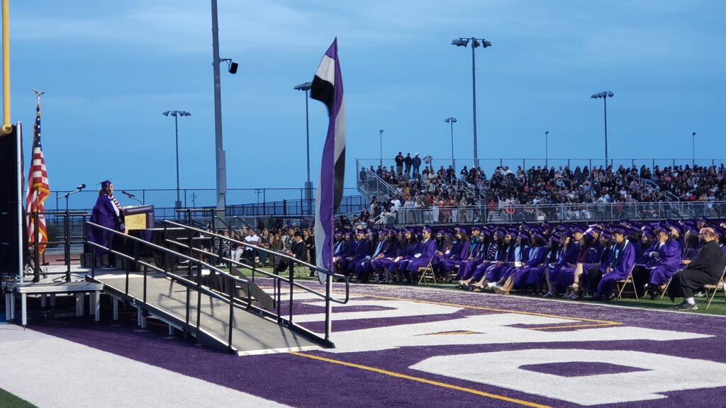 Graduate Emma Bettencort speaks to her classmates during the Pacheco High School graduation Friday night, June 3, 2022. Photo by Allen D. Payton